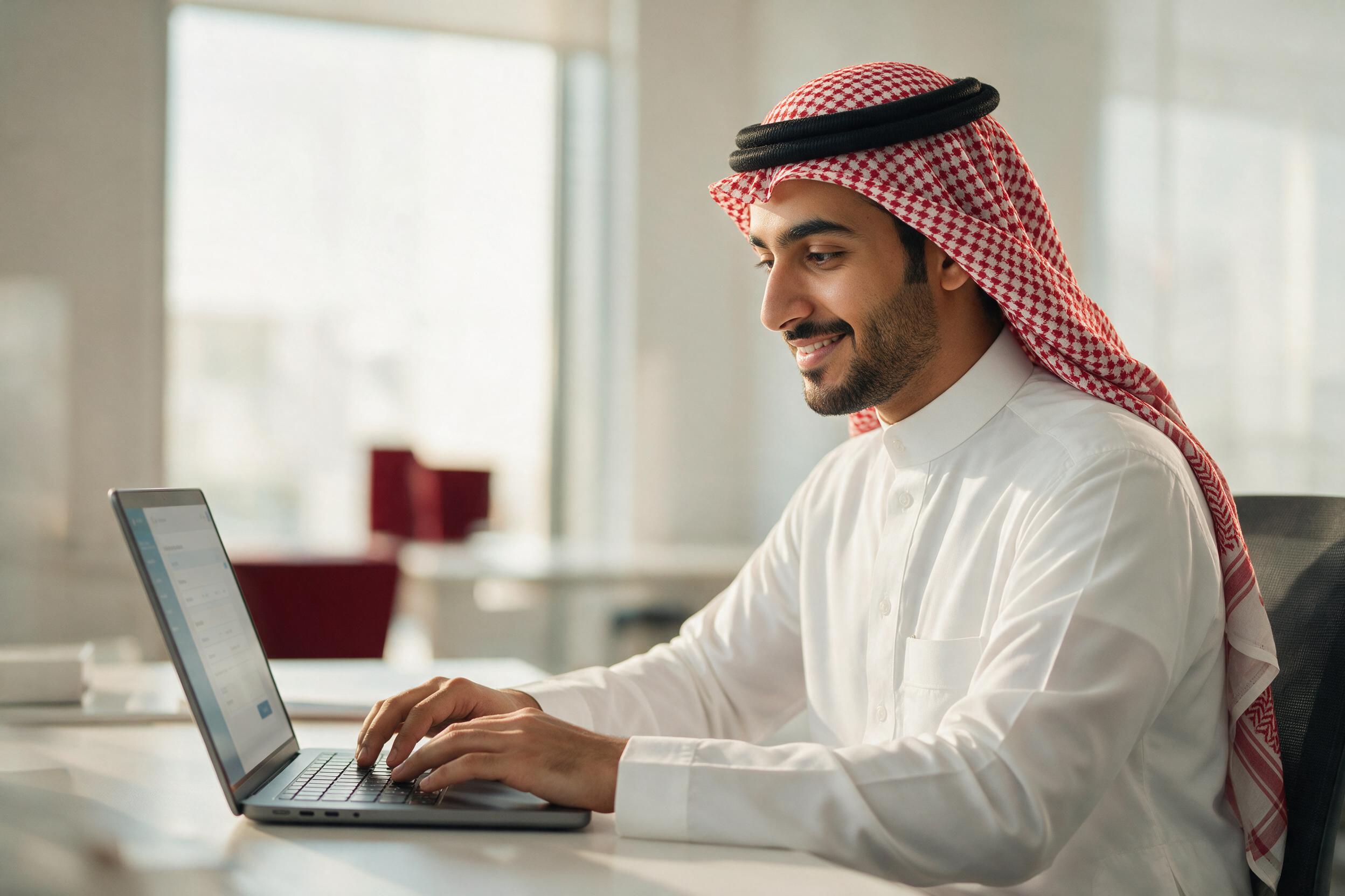موظف يستخدم النظام السحابي للموارد البشرية